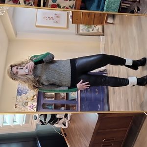 Chevron & Stripe Turtleneck Sweater Green Stripe Down Arms Tag Size M